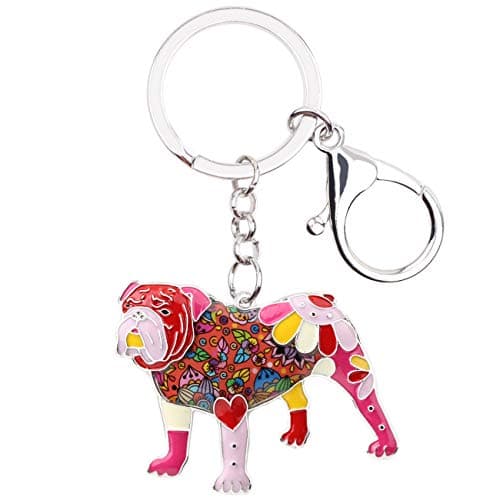 Image of WEVENI Enamel Alloy English Bulldog Bull Terrier Dog Keychain Accessories Jewelry for Women Girl Bag Charms (Red)
