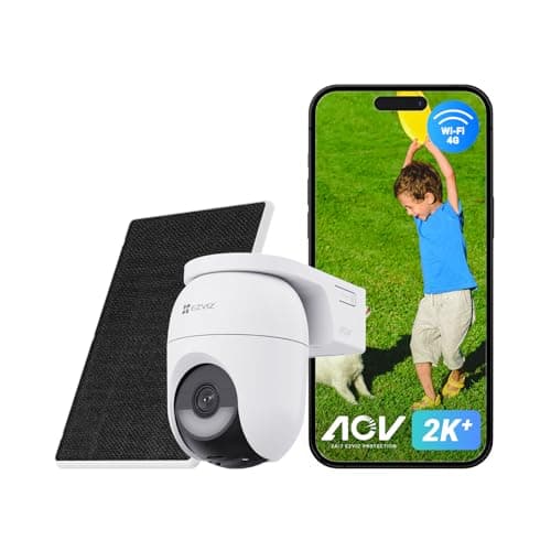 Image of EZVIZ 2K+ Battery Security Camera Outdoor Wireless With Solar Panel, No Wifi Camera, AOV Tech, No Monthly Fee, 512GB, 2.4GHz Wi-Fi 6, AI Human/Vehicle Detection, 360°Colour Night Vision, CB8 4G KIT