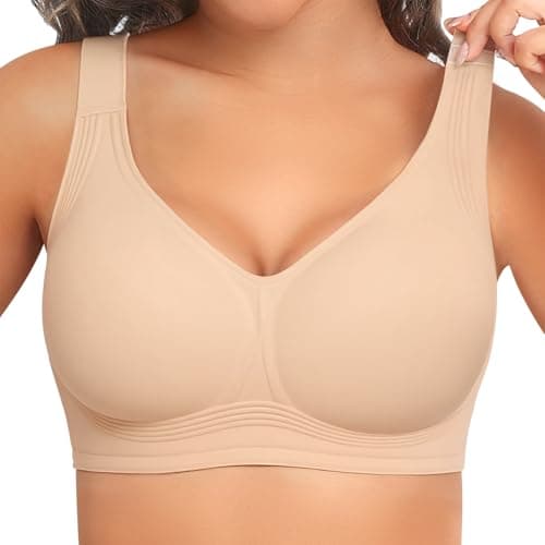 Image of PoseFree Bras for Women Non Wired Support Comfort Bra| Seamless Full Coverage Everyday Wireless Bra for Relaxed Fit Nude L