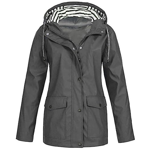Image of HOT1950s Long Sleeve Sunscreen Waterproof Jacket Zip Windproof Jacket Hooded Women's Outdoor Waterproof Jackets Waterproof Jacket Womens Sports Jacket Plus Size Waterproof Jackets for Women, #3 Gray