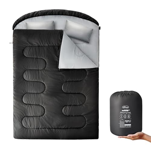 Image of Silentnight SoftFill Adult Double Sleeping Bag - 3 Season Lightweight Soft Cosy Warm Mummy Sleeping Bag for Spring Summer Camping Hiking Outdoor Travel for Warm and Cold Weather - 190x30x150cm, Black