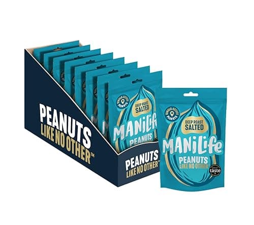 Image of Manilife - Peanuts, Salted Deep Roasted Nuts (75g x 8 Pouches), Vegan, High Protein Planet-Based Snacking