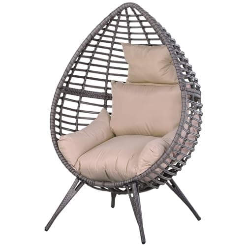 Image of Outsunny Garden Egg Chair, Teardrop Outdoor PE Rattan Chair with Full-body Soft Padded Cushion, Grey