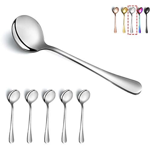 Image of Kyraton 6-Piece 19 cm Stainless Steel Round Soup Spoons - Dinner & Table Spoons, Silverware Set, Dishwasher Safe