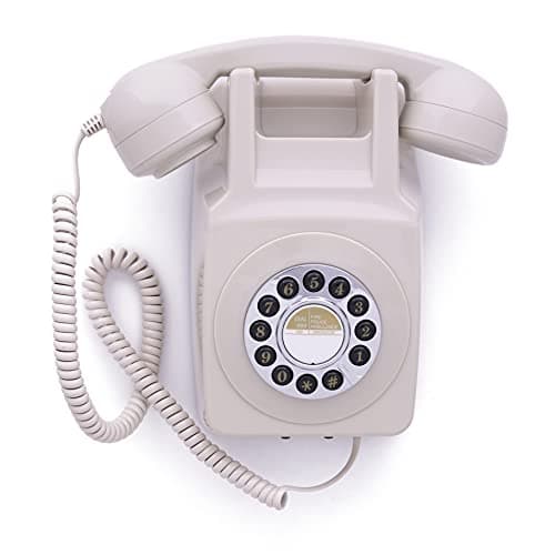 Image of GPO 746 Wall-Mounted Push-Button Telephone - Retro Landline Phone, Curly Cord, Authentic Bell Ring - Ivory
