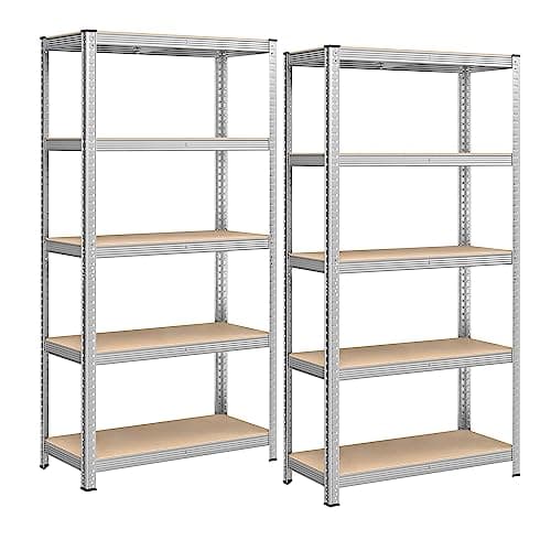 Image of SONGMICS 5-Tier Heavy-Duty Shelving Units, Set of 2 Steel Shelving Units for Storage, Boltless Assembly, for Garage, Shed, Load Capacity 875 kg, 40 x 90 x 180 cm, Silver GLR040E02