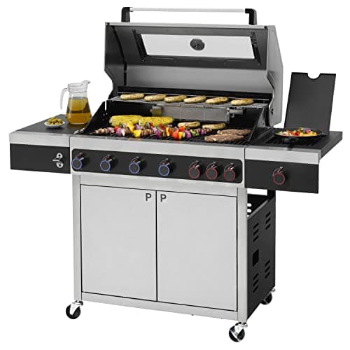 Image of Tepro 6 Burner Gas BBQ Grill - 84 x 43cm | Outdoor Electric Push Ignition Stainless Steel & Powerzone Burner Barbecue with Lid | Easy Set Up & Accessories Included | Home & Garden Cooking