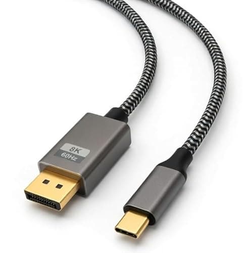 Image of USB C to Display Port DP1.4 Braided Cable 1.8m 8K@60Hz 4K@144Hz HDR Thunderbolt 3/4 Compatible with MacBook Pro/Air iMac Dell XPS Lenovo Yoga Laptop to Monitor Unidirectional (1.8 metres)