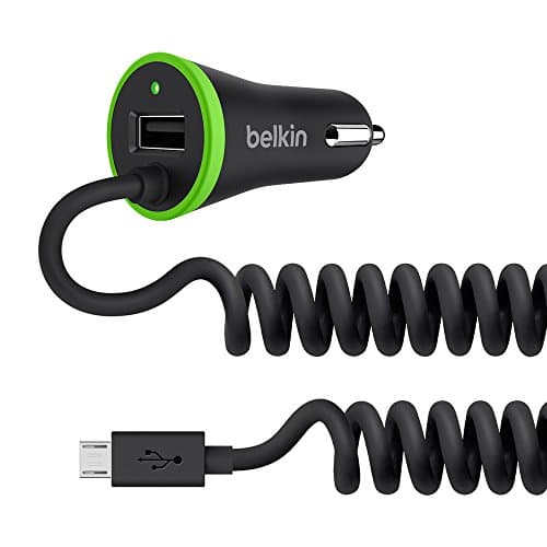 Image of Belkin 3.4A Lightning In-Car Fast Phone Charger with Micro-USB Spiral Cable and Integrated USB Port for Tablets and Smartphones (40 Percent Faster Charging) - Black