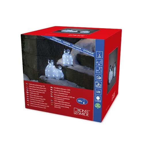 Image of Konstsmide Outdoor Christmas Decorations/Outside Lights LED Acrylic Decoration "Three Baby Penguins" / Outdoor Lighting (IP44) / 48 Ice White LEDs/Transparent Cable