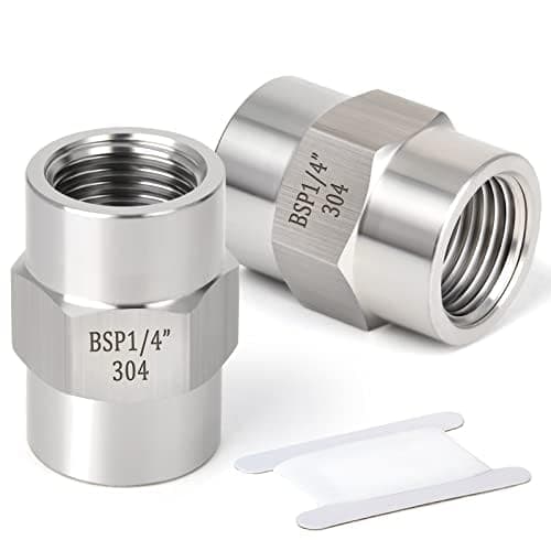 Image of ERGAOBOY 2 Pcs 1/4" BSP Female Thread X 1/4" BSP Female Thread Forged Stainless Steel Hex Coupling Connection SUS 304 Pipe Fittings
