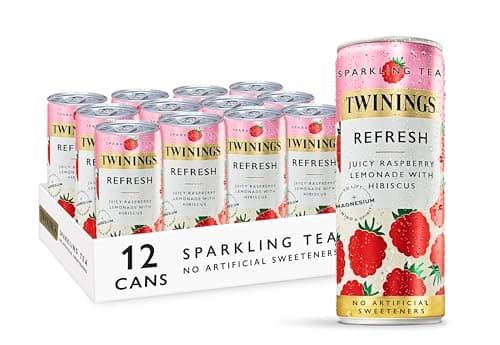 Image of Twinings Refresh - Raspberry & Lemon Flavoured Sparkling Tea-Refreshing Fruity Beverage(12X250ml Cans)-No Added Sugar, Low in Caffeine/Calorie, Healthy Alternative,Antioxidant Rich,Vegan,Gluten Free