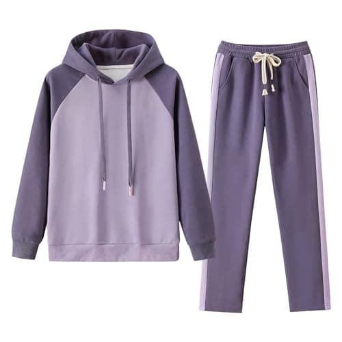 Image of amropi Women's Hooded Tracksuit Set 2 Pieces Hoodie Sweatshirt Top and Jogging Pants Casual Sweatsuit Purple, L