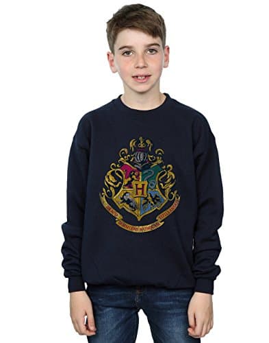 Image of Harry Potter Boys Hogwarts Distressed Crest Sweatshirt 7-8 Years Navy Blue