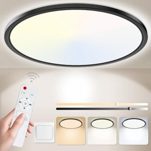 Image of Yexati Bathroom Light 24W 3200LM 30cm Dimmable with Remote Control 6500K-3000K, IP54 LED Bathroom Light Ultra Thin Flush Ceiling Light Round for Kitchen Toilet Porch Bedroom Utility Room Black