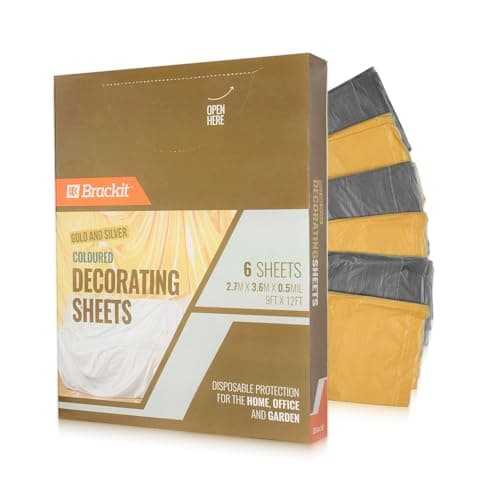Image of Brackit Premium Lightweight Disposable Dust Sheets - 6-Pack 3.6m x 2.7m (12x9ft) - Polythene Dustproof Waterproof Sheets for Furniture Wrapping and Moving.