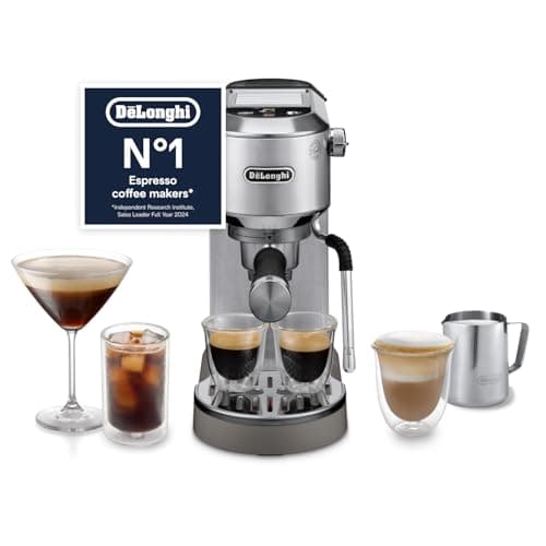 Image of De'Longhi Dedica Duo EC890.M, Traditional Barista Pump Machine, Espresso And Cold Brew, Manual Coffee Machine With My LatteArt Steam Wand, 15cm Wide, 2 Espresso, Touch Display, Mug up to 13cm, Metal