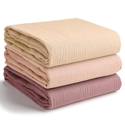 Image of Comfy Cubs Muslin Swaddle Blankets 3-Pack - 107 x 107 cm, Soft 100% Cotton Baby Blanket Set, Large Swaddling Wraps for Newborns - Self-Soothing Baby Swaddle - Cream, Blush, Mauve