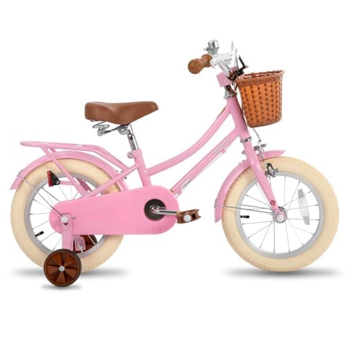 Image of STITCH MANCHI 16 Inch Kids Bike with Basket & Stabilisers for 4 5 6 7 Years Old Girls & Boys, Pink…