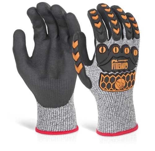 Image of beeswift Glovezilla Nitrile Palm and PVC Back Coated Glove Cut Proof/Tear Resistance Safety Gloves Personal Protective Equipment Work Gloves PPE Workwear – Grey – Large
