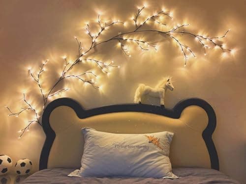 Image of Safari Drives Dimmable 2.4m 144 LED Branch String Lights. Willow Tree Vine Twig Fairy Lights with UK Plug, Dimmer and On/Off Switch, Warm White. for Wall Indoor Living Room Home Christmas Décor