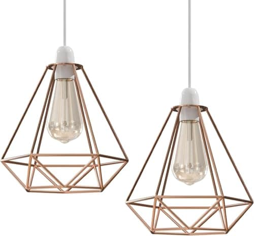 Image of 2 Pack of Rose Gold Cage Metal Basket Ceiling Light Shade, Ceiling Fitting Light & Industrial Style Ring Light for Indoor and Metal Basket Pendant Light Shade with Reducer Ring