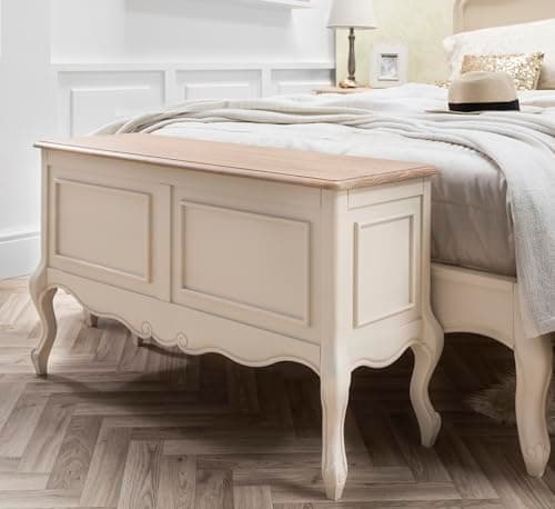 Image of Statement Furniture Juliette French Style Carved Blanket Box Ottoman Storage | 2 Compartments, Lift-up Lid with Metal Mechanism W100cm x D35cm x H60cm (champagne)