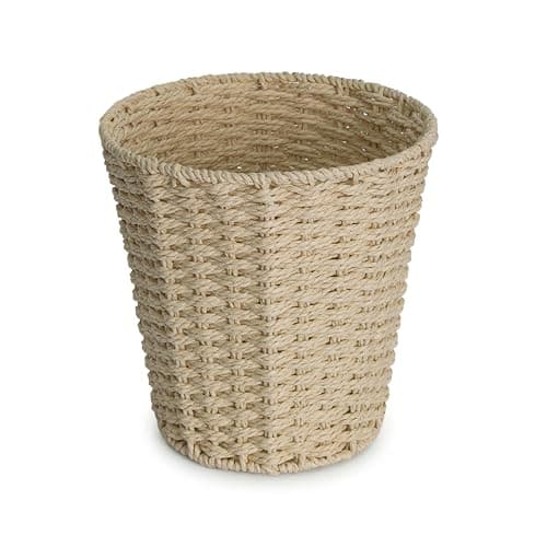 Image of Wickerfield Round Wicker Waste Paper Bin, Small Waste Bin for Bedroom, Woven Waste Paper Basket Bins for Office, Wicker Bedroom Bin, Versatile Wastebasket for Rubbish Trash (Paper Rope, Light Beige)