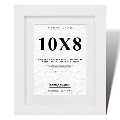 Image of Fabian Clarke London® 10x8 Modern White Wooden Picture Photo Frame with White 8x6 Mount to Hang Portrait or Landscape