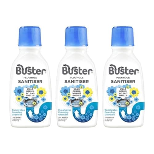 Image of Buster Plughole Sanitiser Granules, Eucalyptus Drain Cleaner, 300g, Pack of 3