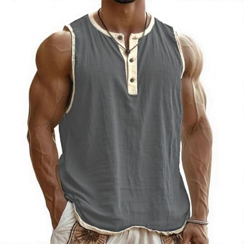 Image of Mens Tank Top Muscle Workout Sleeveless T-Shirts Breathable Lightweight Solid Color Classic Comfortable Sports Casual Wear Gray L