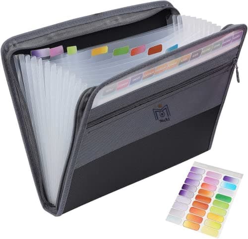 Image of MoAL 13 Pockets Portable File Organiser - A4 Water Resistant Expanding File Folders for Paperwork, Fireproof Accordion Document Organiser with Tabs, Sticky Labels and Zipper Closure (FO-23)