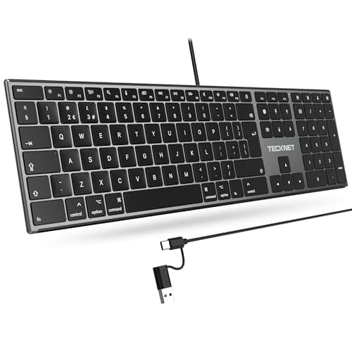 Image of TECKNET Wired Keyboard for Mac with Number Keypad, Dual Interface(Type-C and USB A), Full Size Ergonomic Keyboard Compatible with MacBook, iMac, Mac mini/Pro, QWERTY UK, Black