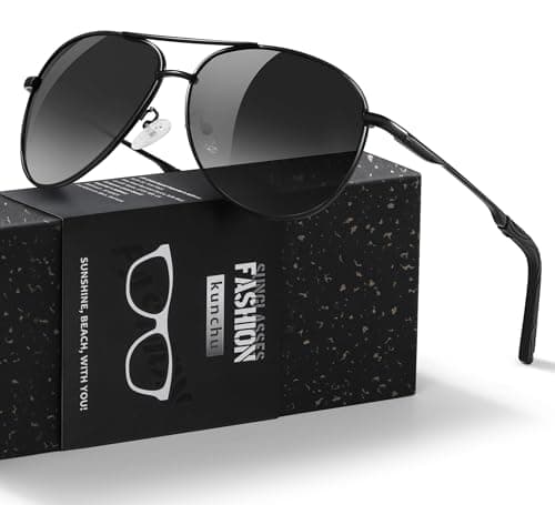 Image of kunchu Pilot Sunglasses Mens Polarized Sunglasses Unisex UV400 Protection Black Sunglasses Driving, Fishing,Running Classic Ultra Light Shades Black