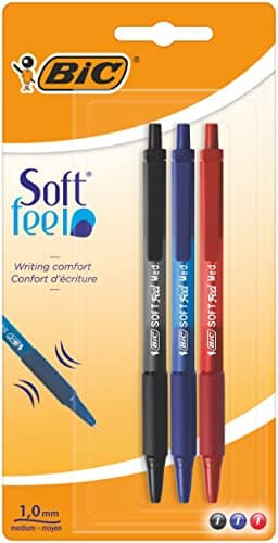 Image of Bic Soft Feel Ballpoint Pens Medium Point (1.0 mm) – Assorted Colours, Pack of 3