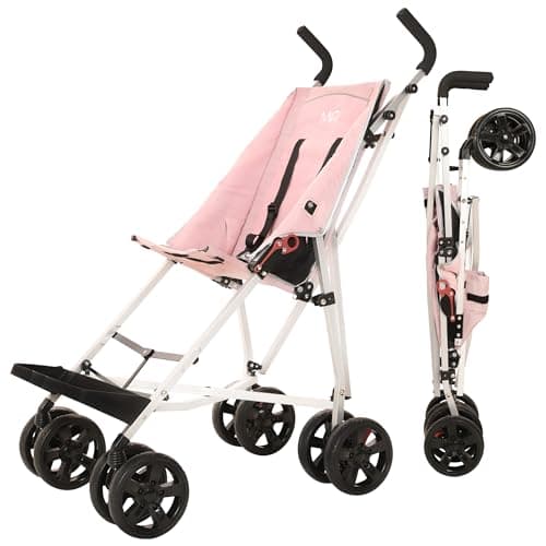 Image of MobiQuip XL Disability Pushchair, Pink - Special Needs Stroller for Older Children up to 50kg - Lightweight Folding Aluminium Frame - Adjustable Footplate & 5-Point Harness - Smooth & Portable