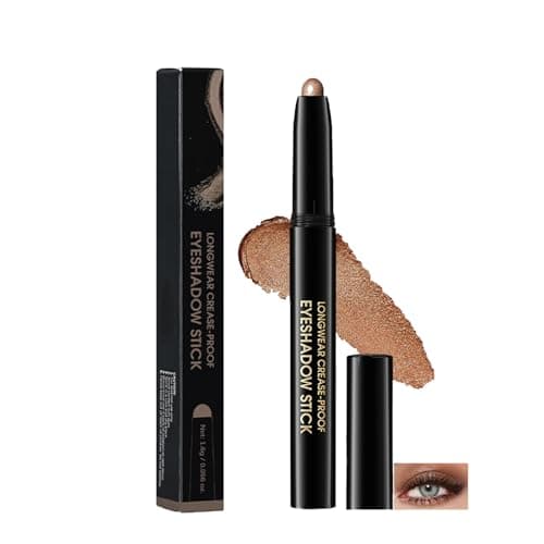 Image of Caramel Shimmer Waterproof Cream Eyeshadow Stick - Blendable Eyeshadow Pencil & Smudge Proof Eye Crayon, Long Lasting 3 in 1 Eye Makeup with Eyeliner & Highlighter for Mature Eyes, Everyday Looks