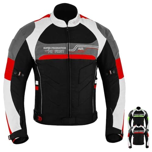Image of PROFIRST Motorbike Motorcycle Jackets for Mens Sports Accessories All Weather New Look Jacket in Cordura Fabric with CE Removable Armour for Motorbike Riders (UK, Alpha, S, Regular, Regular, Red)