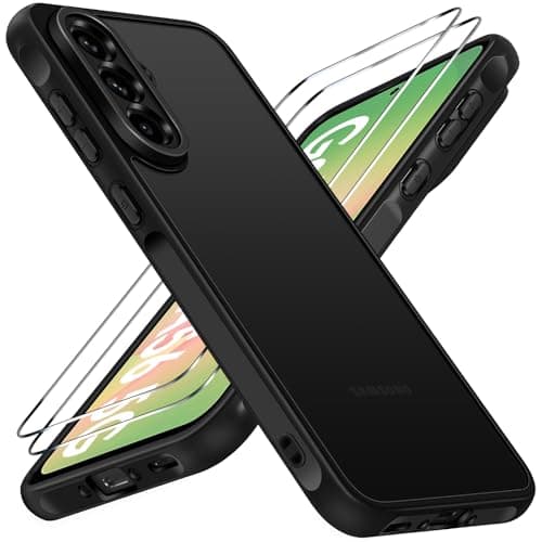 Image of ivoler 3 in 1 Case for Samsung Galaxy A56 5G with 2 Pieces Tempered Glass,[Military Protection] Transparent Anti-Shock Protective Cover-Black