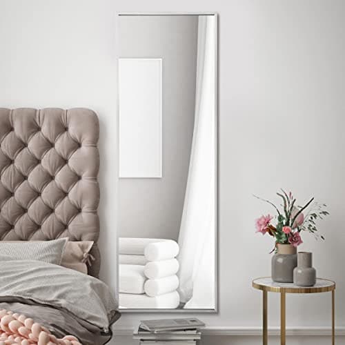 Image of MirrorOutlet The Artus - Silver Modern Aluminium Edged Wall Leaner Mirror 47" X 16" (120CM X 40CM) Silver Mirror Glass.…