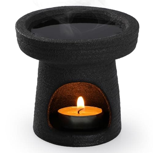 Image of Bighan Wax Melt Burner Wax burner Ceramic Oil Burners Assorted Wax Warmer Aromatherapy Holder Candle Scented Diffuser Home Bedroom Decor -Black