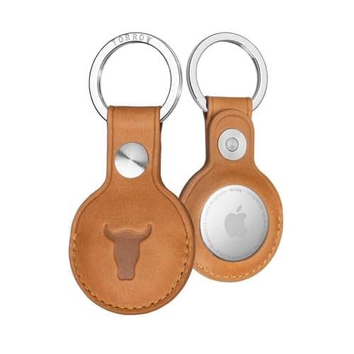 Image of TORRO Leather Keyring/Keychain Compatible with AirTag (2021) and AirTag (2026) – Premium Leather Key Holder with Brushed Metal Ring (Tan)