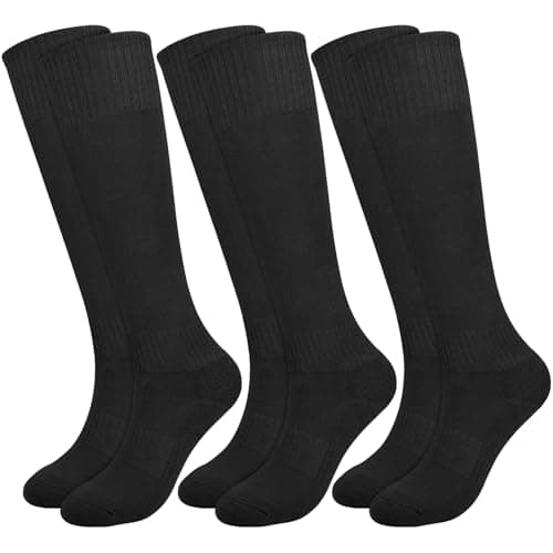 Image of KOOOGEAR 3 Pairs Kids Football Socks Black White Long Sports Sock Youth Comfortable Cushioned Trainer Socks for Running Hockey Football Rugby (UK, Age, 9 Years, 12 Years, Regular, 3 Pairs Black)