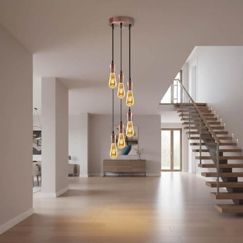 Image of DC VOLTAGE Modern 6-Head Adjustable Ceiling Pendant Light Cluster – E27 Lamp Holder Chandelier with 95cm Adjustable Cable & 12cm Ceiling Plate for Living Room, Dining Room, Kitchen & Hallway
