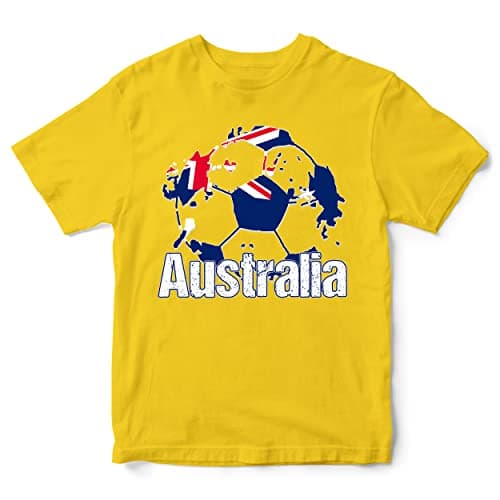 Image of Australia Football Flag Kids T Shirt, Australian Soccer Gifts for Boys and Girls, Australian Football Supporters Tee 2022, 12-13 Years, Yellow