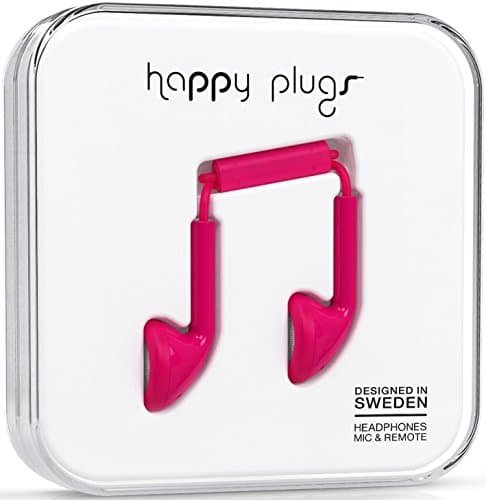Image of Happy Plugs Wired Earbud Earphones with In Line Remote and Microphone - Cerise