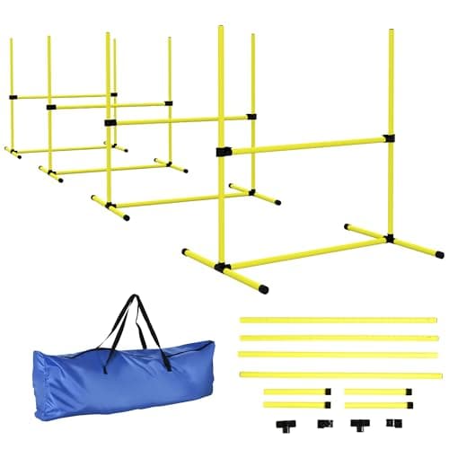 Image of PawHut Dog Agility Equipment Training Height Adjustable Jumps Hurdle 4 Pieces with Carrying Bag for Outdoor, Yellow
