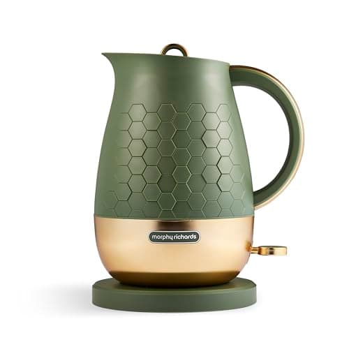 Image of Morphy Richards Cassini Jug Kettle, 1.7L, 3Kw Rapid Boil, Precision Pour Spout, Boil Dry Protection, Cord Storage, Anti-Limescale Filter, Olivine Green & Gold, 103022