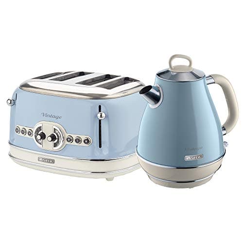 Image of Ariete ARPK21 Retro Style Jug Kettle and 4 Slice Toaster Set, Vintage Design, Blue