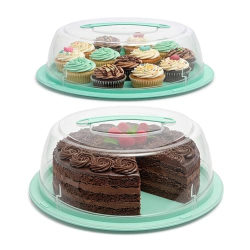 Image of EPISENT Large Cake Carrier with 2 Lids, 11 Inch Round Cake & Cupcake Storage Box, Lockable Plastic Container with Handle for Transporting Home Baking